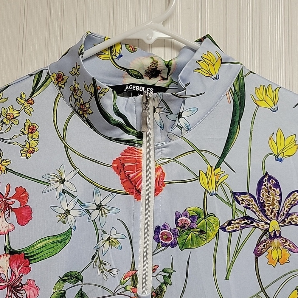 Acegolfs 1/4 Zip Botanical Print Long Sleeve Shirt. Med Golf Tennis Pickleball - Picture 5 of 8